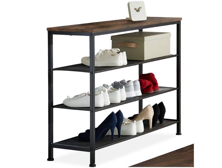 Étagère à chaussures PORTSMOUTH 100x30,5x72,5cm - Bois foncé industriel, rustique