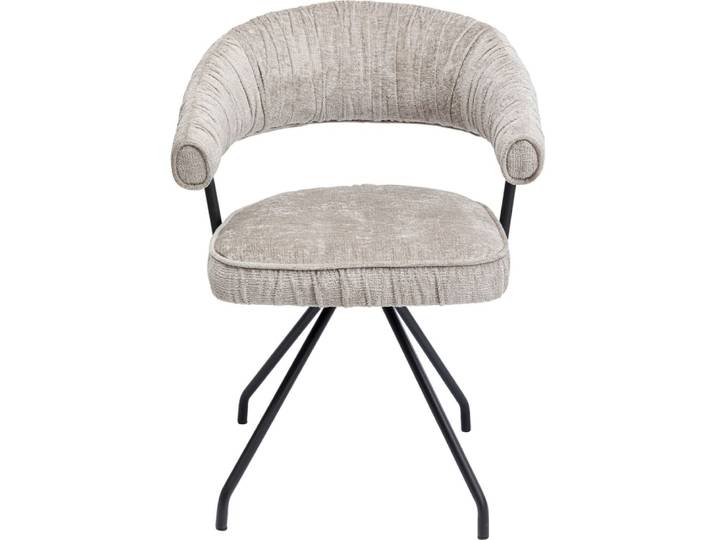Chaise avec accoudoirs pivotante velours gris et acier noir