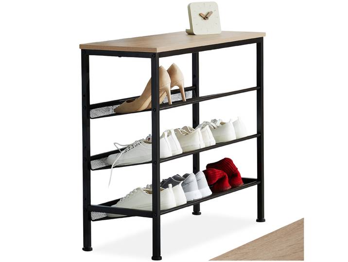 Étagère à chaussures WOLVERHAMPTON 75,5x30,5x69,5cm - Bois clair industriel, Chêne Sonoma