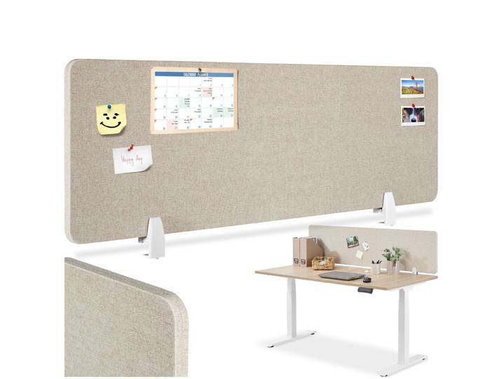 Cloison de bureau Noisy avec coins arrondis - 130 x 40 cm, beige