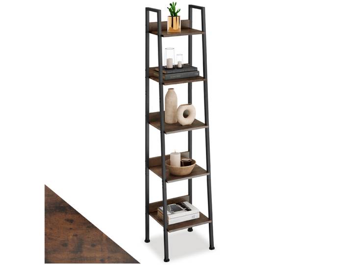 Étagère échelle - 35,5 x 31,5 x 170,5 cm, Bois foncé industriel, rustique