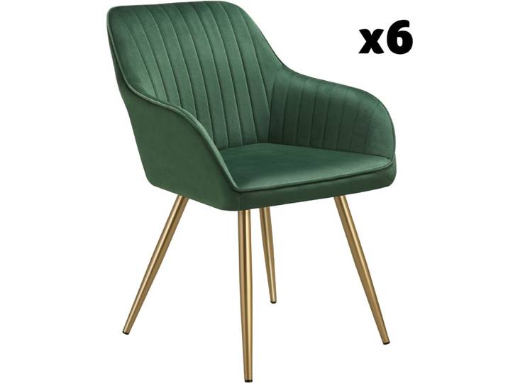 Lot 6 chaises de salle à manger aspect velours matelassé vert/or