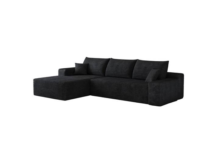 Canapé d'angle compressé modulaire en tissu noir avec méridienne