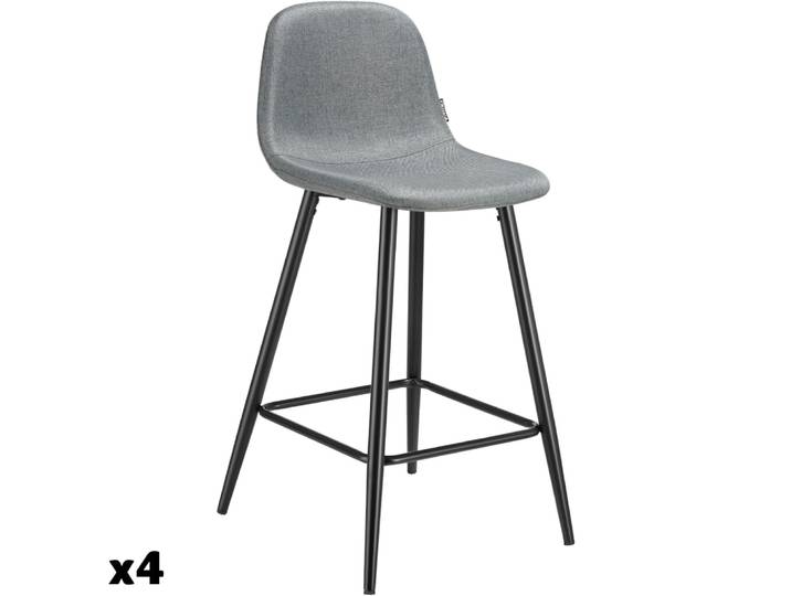Lot 4 chaises de bar rembourrées avec dossier et repose-pieds gris