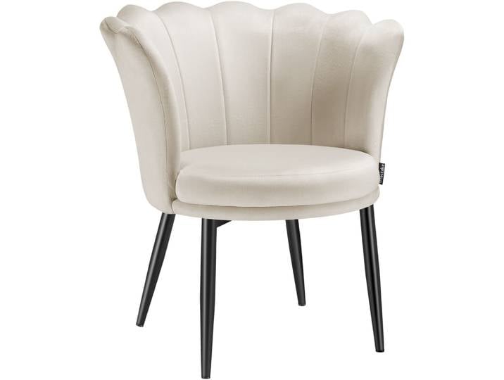Fauteuil rembourré avec dossier en forme de fleur velours crème/noir