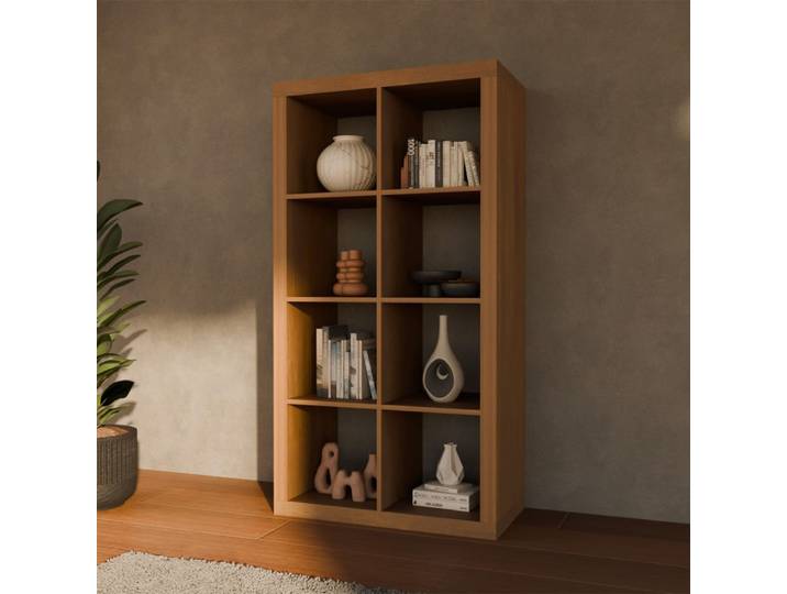 Etagère bibliothèque 8 compartiments, effet manguier