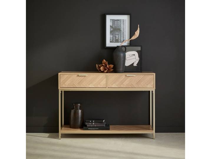 Console effet bois décor chevrons 2 tiroirs
