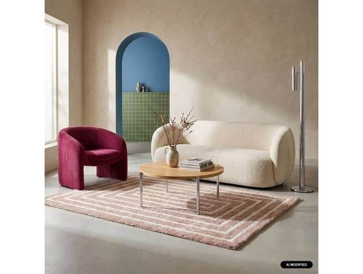 Tapis intérieur motif rectangle rose et crème 160x230cm