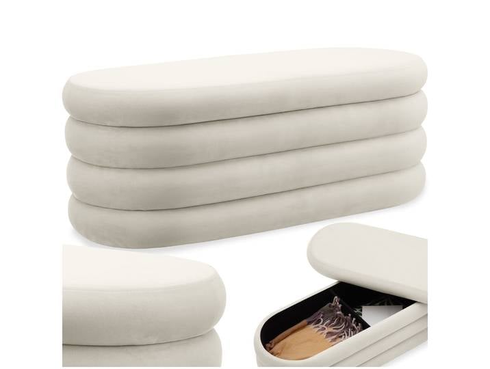 Banc rembourré ALTU avec espace de rangement - Aspect velours crème/ blanc