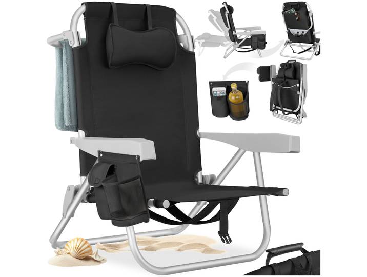 Chaise de plage en aluminium Coral, pliable avec fonction sac à dos - noir, par pièce