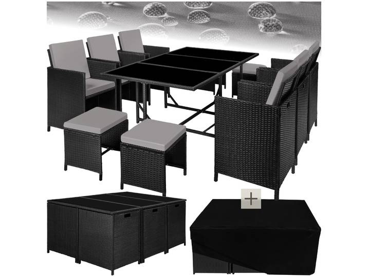 Salon de jardin MALAGA 10 places avec housse de protection - noir/gris