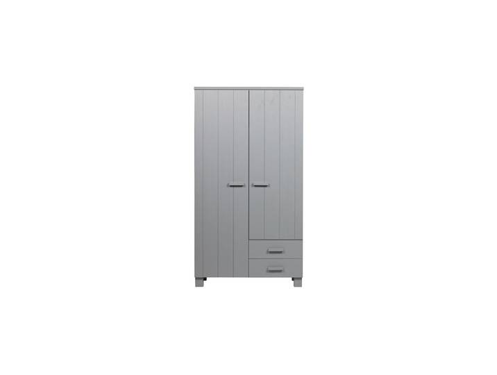 Armoire en pin massif gris, 2 portes, 4 étagères, avec penderie,