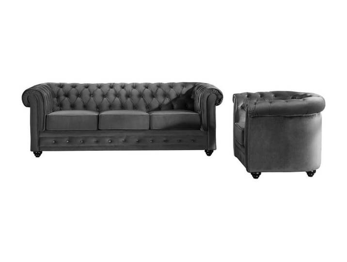 Ensemble canapé fauteuil velours gris anthracite
