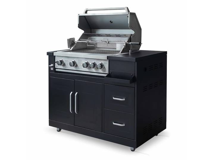 Oviala - Meuble barbecue gaz de cuisine extérieur en acier à 5 brûleurs