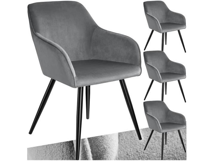 Chaise MARILYN Effet Velours Style Scandinave - gris/noir, Lot de 4