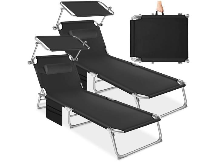 Lot de 2 chaises longues Chloé à 4 positions avec appui-tête - noir