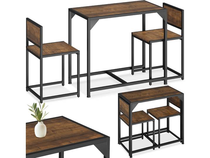 Ensemble MILTON Table + 2 Chaises Style Vintage - Bois foncé industriel, rustique