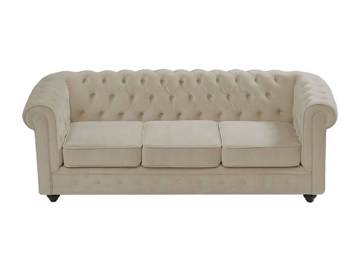 Canapé fixe velours 3 places beige