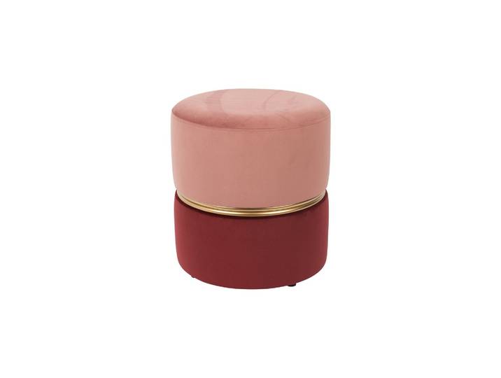 Pouf en tissu rose, rond, uni, fixe - White Label, Bubbly - Ø35x3