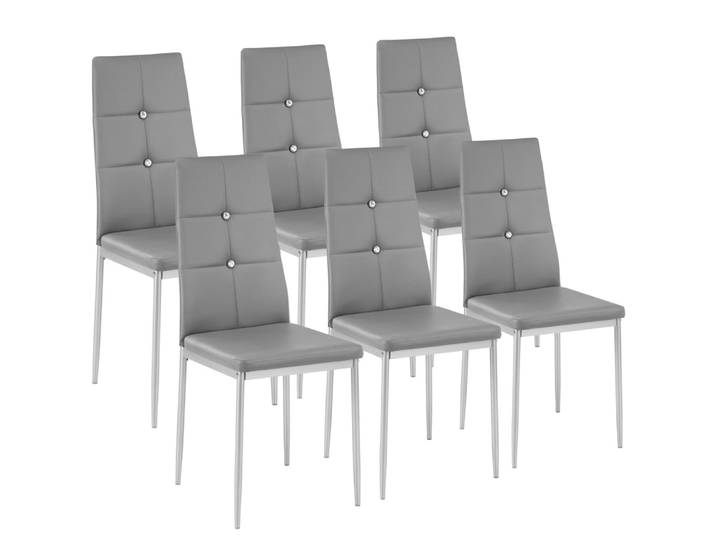 Lot de 6, chaises de salle à manger, similicuir, 40 x 42 x 97 cm, gris