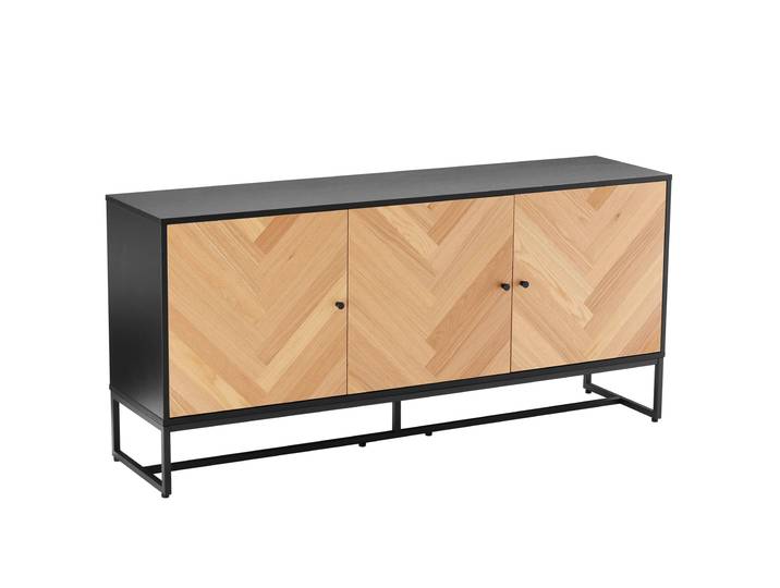 Oviala - Buffet noir et bois décor chêne 3 portes 160 cm