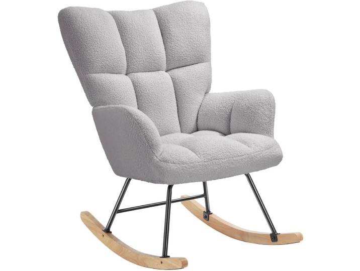 Fauteuil à bascule rembourré avec grand dossier gris clair
