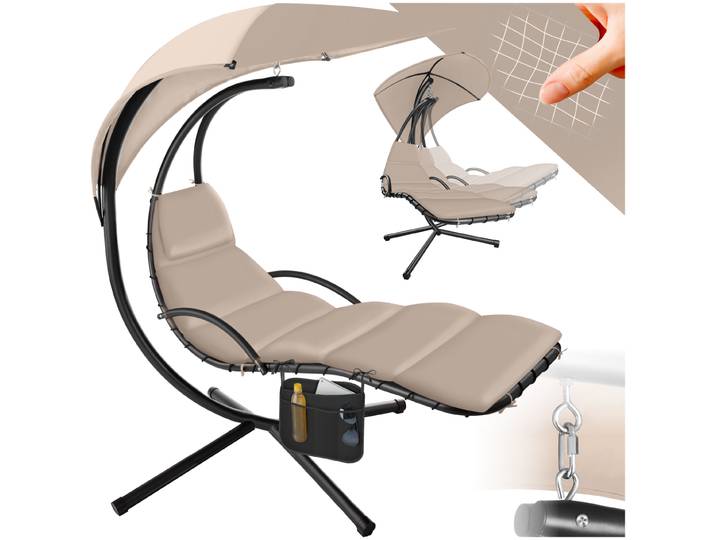 Fauteuil suspendu Elaria avec pare-soleil et poche latérale - beige