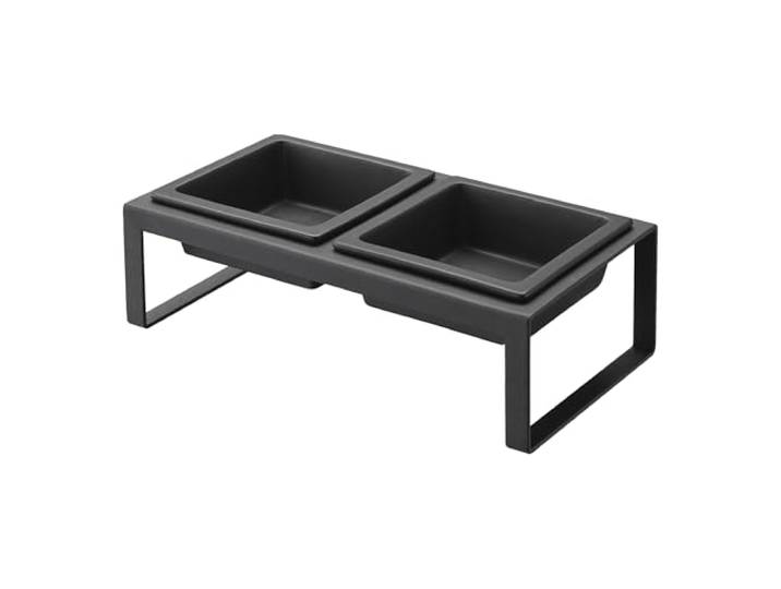 Yamazaki 4745 Tower Pet Food Bowl Stand Set\, Black\, Steel/Ceramic\, 29 x 15.5 x 10 cm