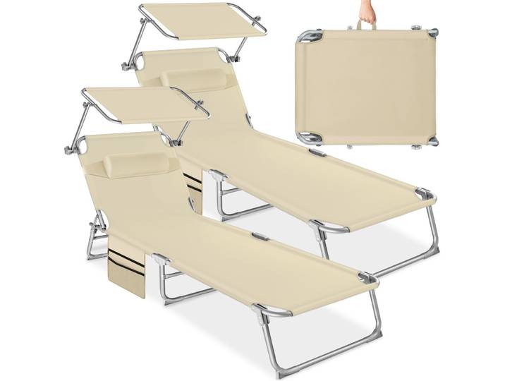 Lot de 2 chaises longues Chloé à 4 positions avec appui-tête - beige