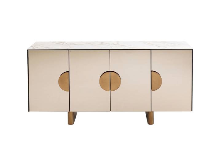 Buffet 4 portes en verre miroir et grès