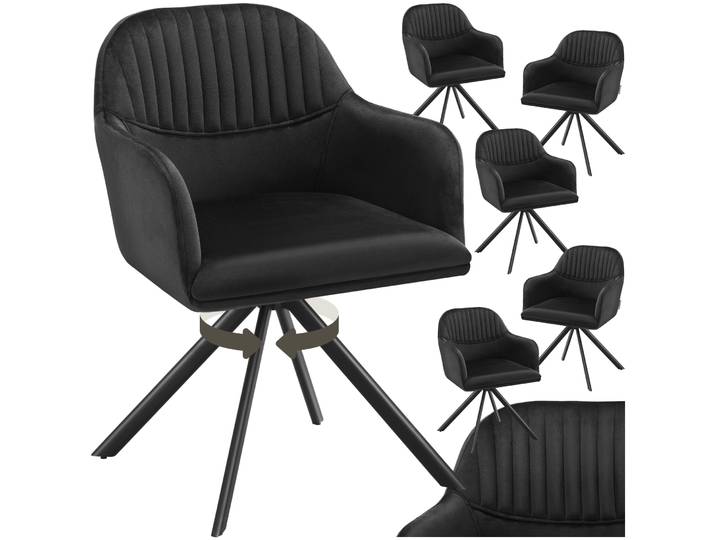 Chaise pivotante en velours Lona avec rembourrage épais - noir/noir, Lot de 6