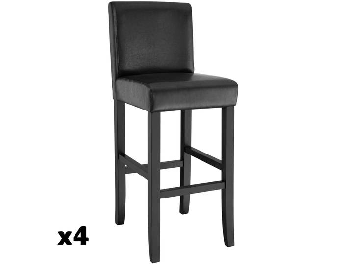 Lot de 4 tabouret de bar bois simili cuir avec dossier noir
