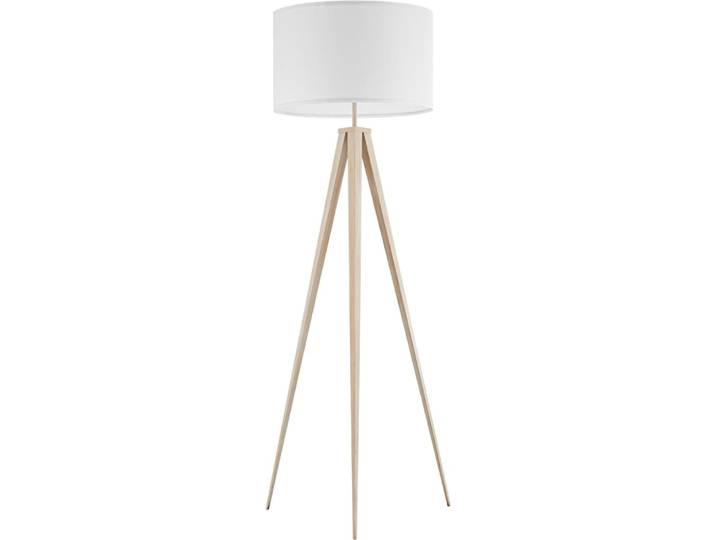 Lampadaire abat-jour en tissu et trépied patins doux pour le sol chêne