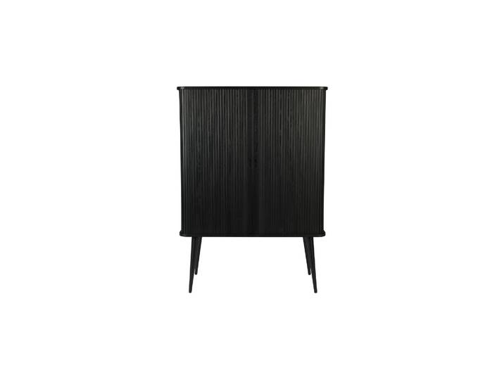 Commode en bois de chêne verni noir, 2 portes coulissantes, 4 éta