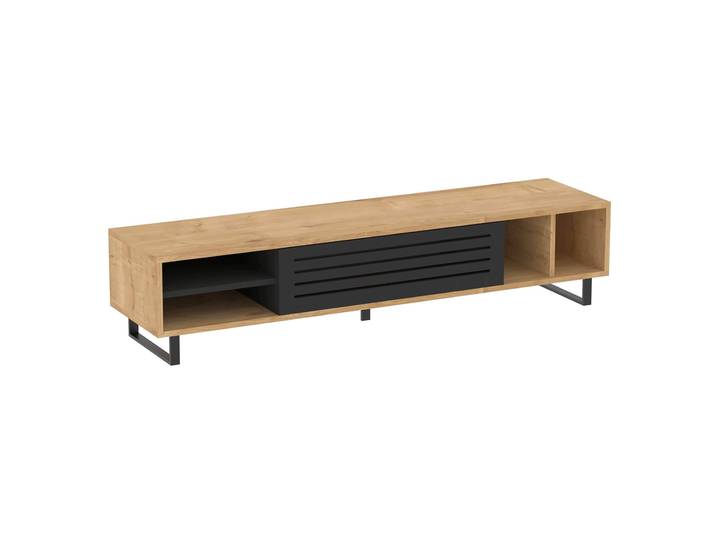 Oviala - Meuble TV noir et effet bois 160 cm