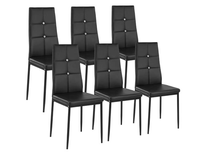 Lot de 6, chaises de salle à manger, cuir synthétique, , élégant, noir