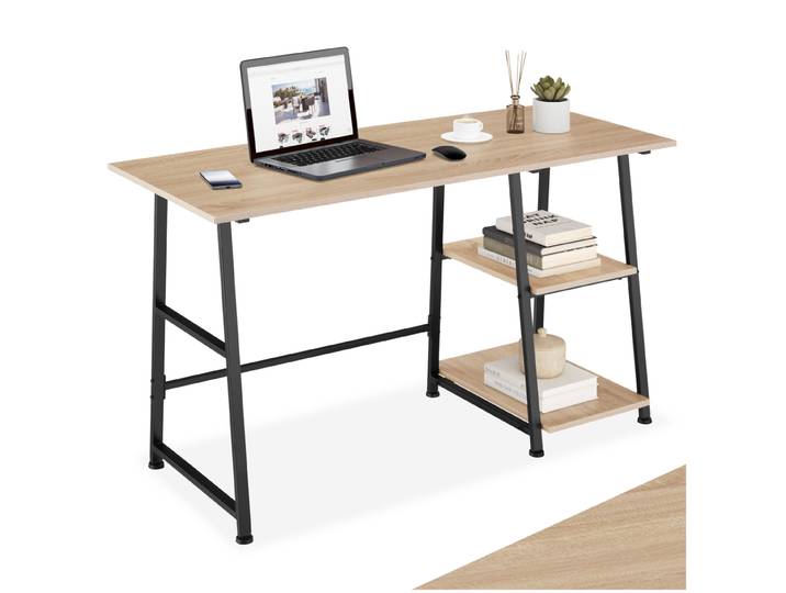 Table de bureau Paisley 120x50x73,5cm - Bois clair industriel, Chêne Sonoma