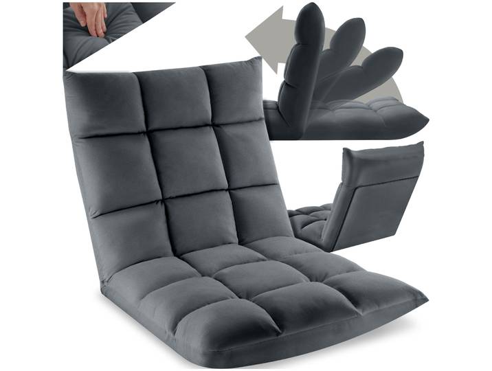 Fauteuil relax Snooze, 2 en 1, velours, réglable en 14 positions - gris