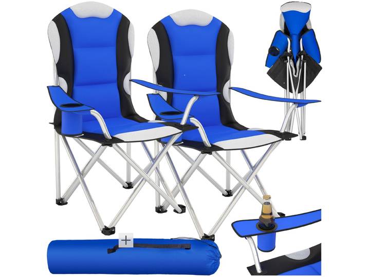 Chaise pliante avec rembourrage - bleu, Lot de 2