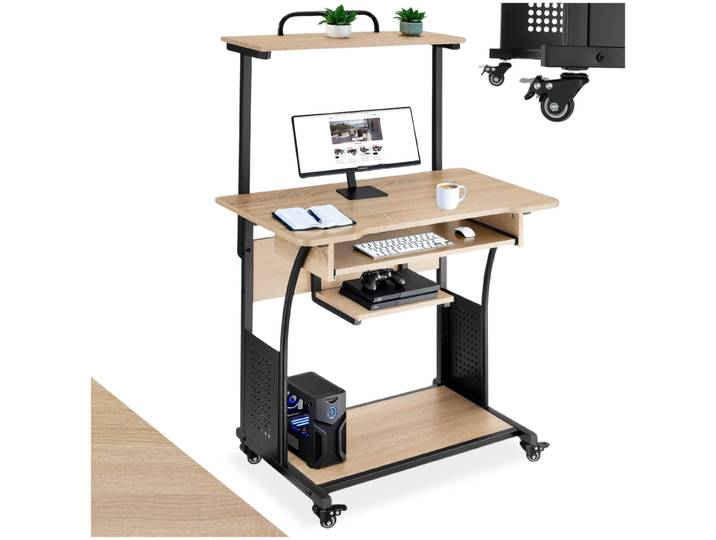 Bureau Fife 80x65,5x130,5cm - Bois clair industriel, Chêne Sonoma