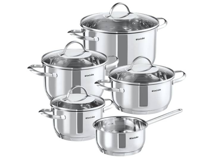 Batterie de casseroles 9 pièces compatible induction avec poignées