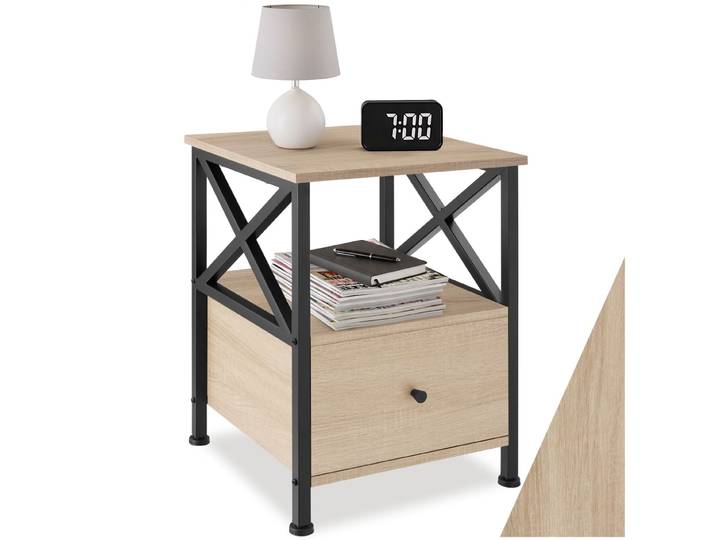 Table de chevet Falkirk 40x41,5x55,5cm - Bois clair industriel, Chêne Sonoma