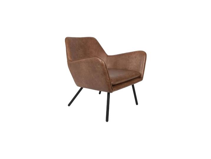 Fauteuil lounge en simili cuir marron vieilli, piètement acier no