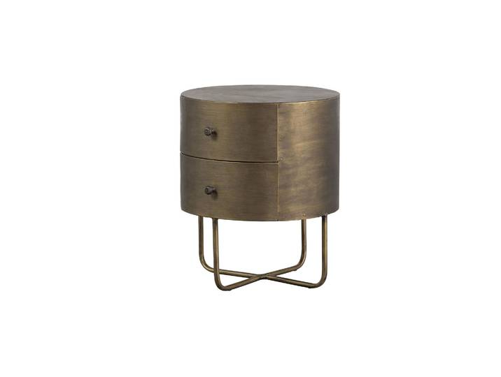 Petit meuble rond métal laiton antique GLOSSY