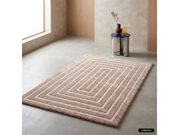 Tapis intérieur motif rectangle rose et crème 120x170cm