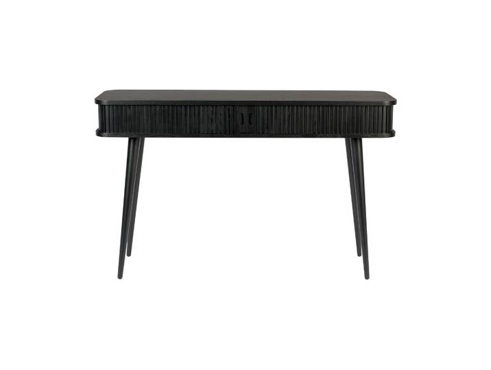 Console en chêne massif et MDF noir, 2 tiroirs, volets coulissant