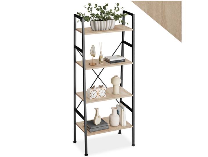 Etagère échelle NEWCASTLE style industriel 57,5 x 35,5 x 139 cm - Bois clair industriel, Chêne Sonoma
