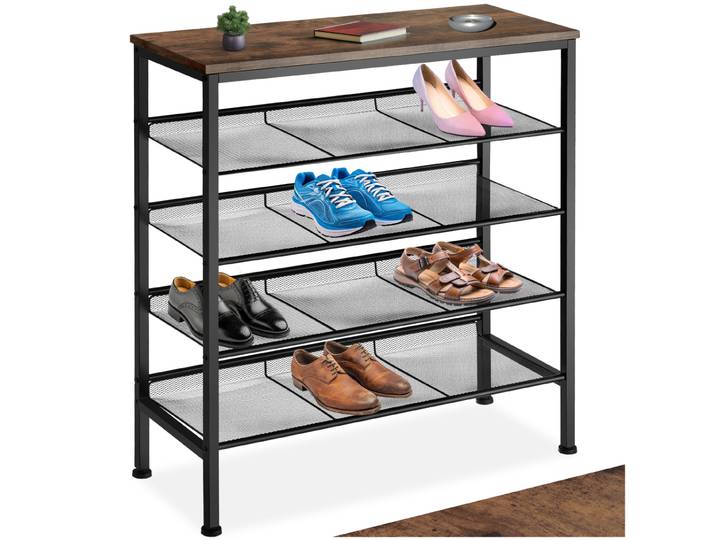 Étagère à chaussures BOURNEMOUTH 75,5x30,5x85,5cm - Bois foncé industriel, rustique