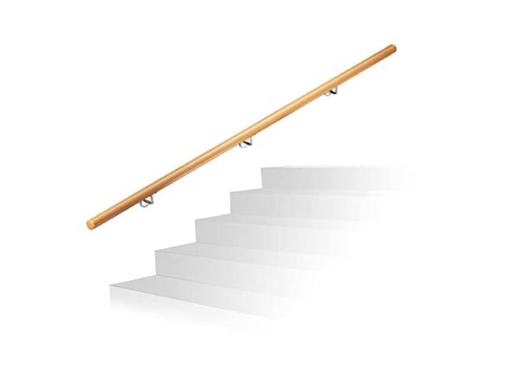 Relaxdays Main courante en bois de hêtre 2000 mm/200 cm / 2 m Fixation murale avec chevilles\, Ø 42 mm