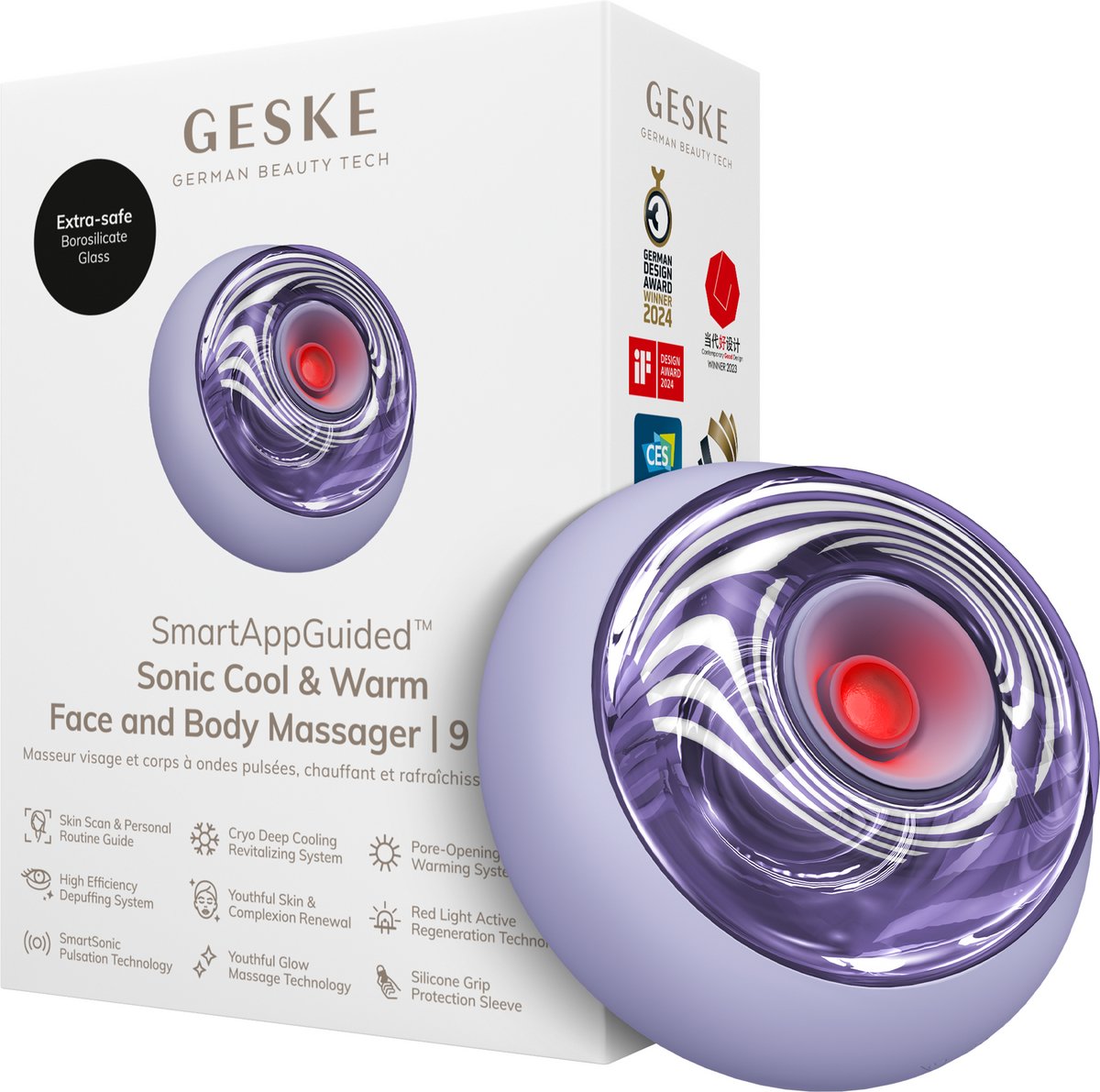Geske 9 in 1 Sonic Cool & Warm Face and Body Massager Purple